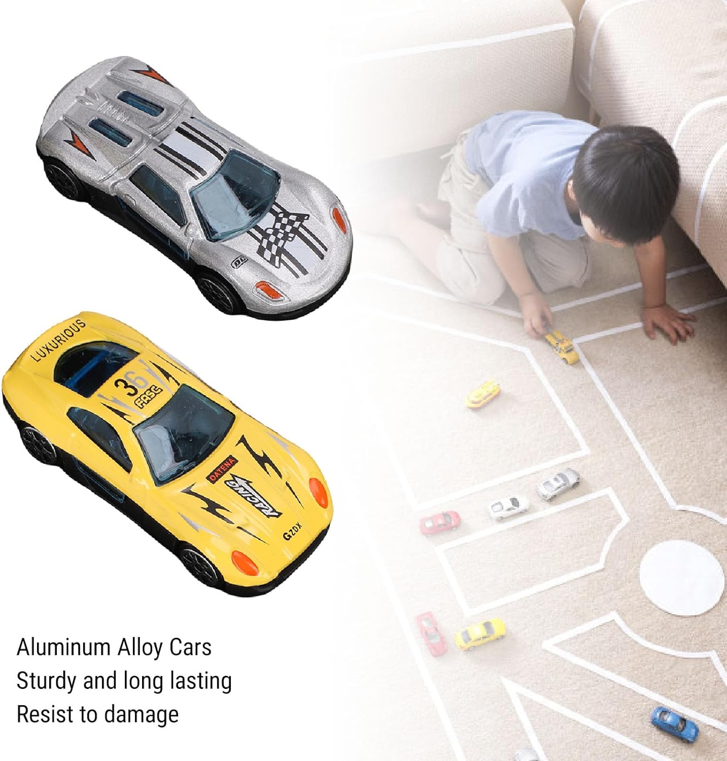 Asixxsix Flexible Race Car Track Toy Set, Portable Roll Up Car Track for Kids, Double Sided Racetrack for 1:64 Diecast Cars, Birthday Gifts for Boys Girls Ages, with Suction Cups (Black)