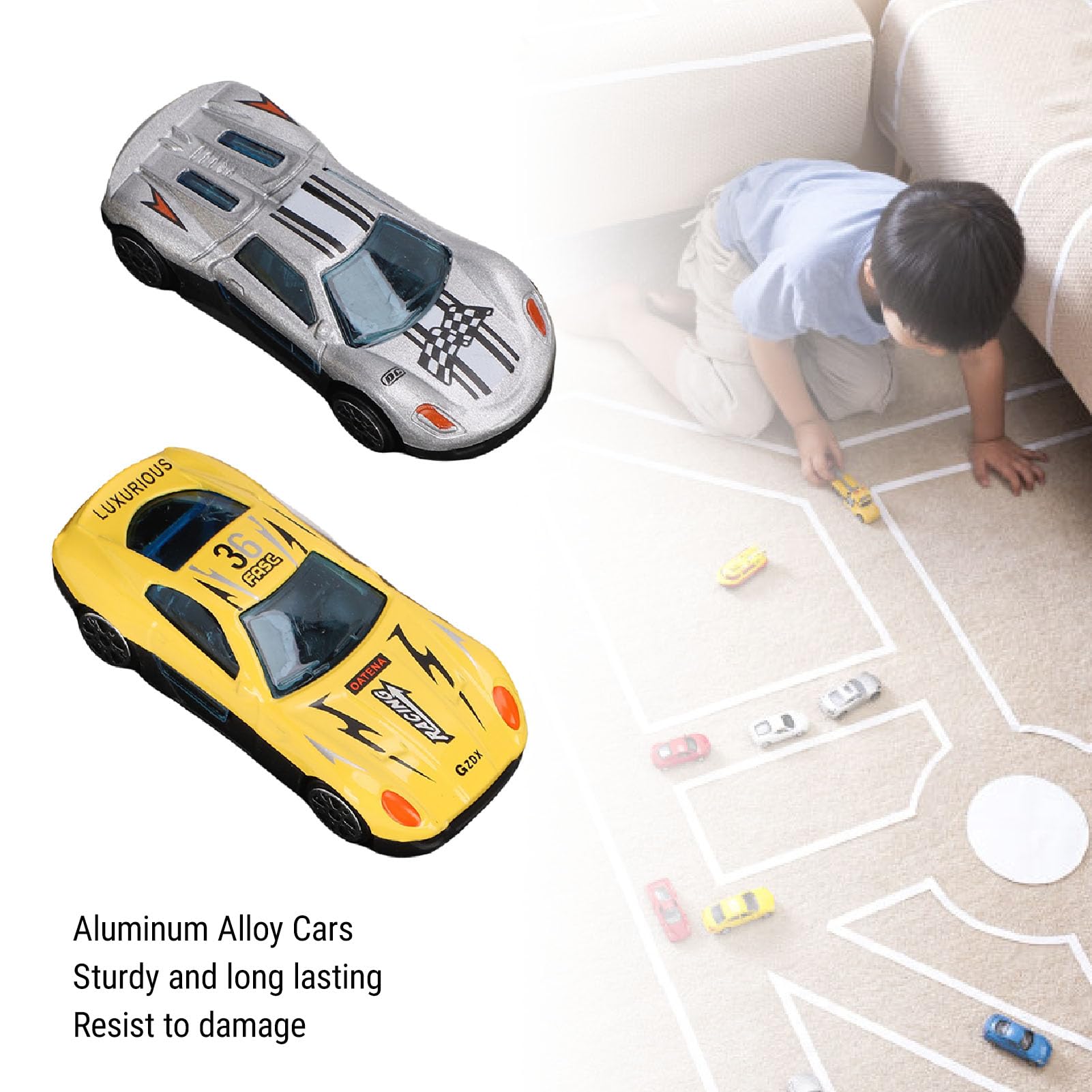 Topiky Pista da Corsa Flessibile per Ragazzi 3-10, Pista da Corsa Portatile Arrotolabile con 4 Macchinine a gravità, Set da Gioco per Costruzione di Piste Flessibili Fai da Te, Senza Batterie (BLACK)