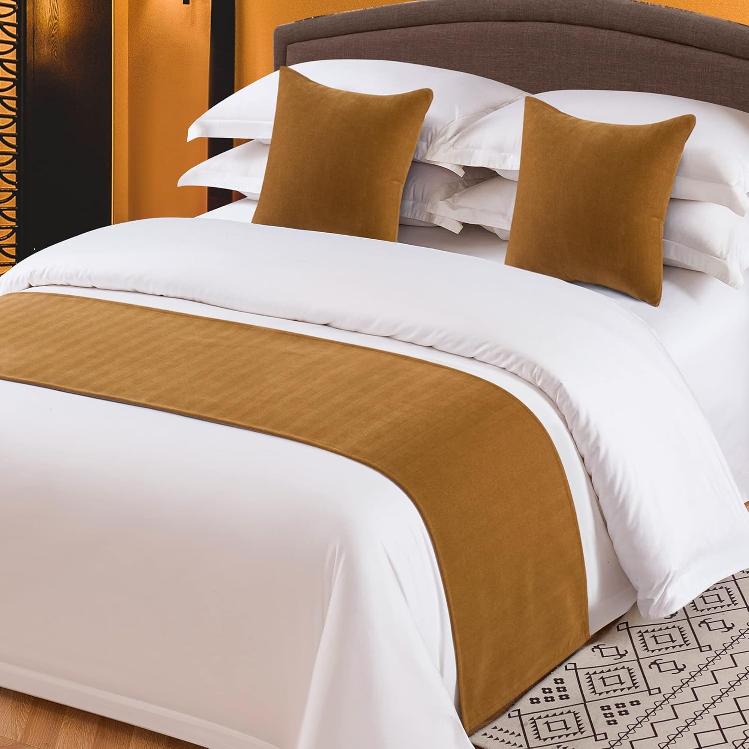 OSVINO Solid Bed Runner Textured Chenille Bed End Scarf Decorative Bedding Protection for Hotel Bedroom Wedding Room