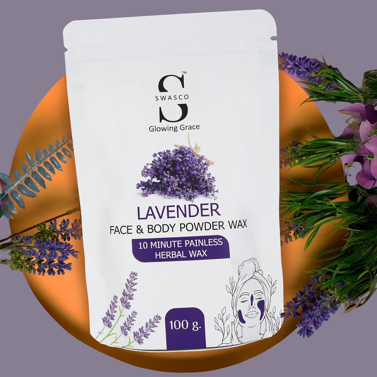 Face and Body Herbal Organic Wax Powder for Hair Removal 100g | 10 Minutes Painless Face and Body Hair Removal Powder for Women and Men | Wax Powder Chemical-Free (LAVENDER)
