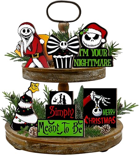 Guoofu Decoración de bandeja escalonada de Navidad, Night. mare BE Fore. Decoraciones de bandeja de Navidad, letreros de madera de árbol de Navidad