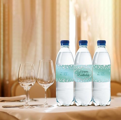 Miniatura 5 de 32 etiquetas para botellas de agua de feliz cumpleaños, diseño de diamantes con texto en inglés Happy Birthday de Happy Birthday con texto Diamond