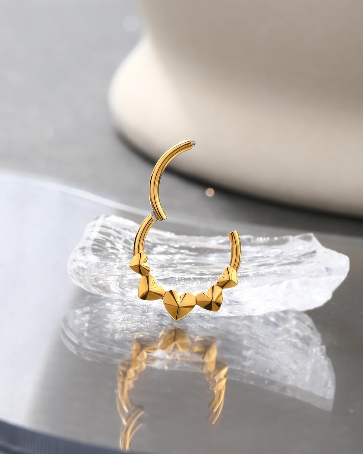 Jewseen Septum Ring 16g Cartilage Hoop Earring Heart Septum Jewelry Gold Septum Jewelry Surgical Steel Daith Piercing Jewelry Tragus Conch Helix Earring for Women Men Nose Rings Hoop - Image 3