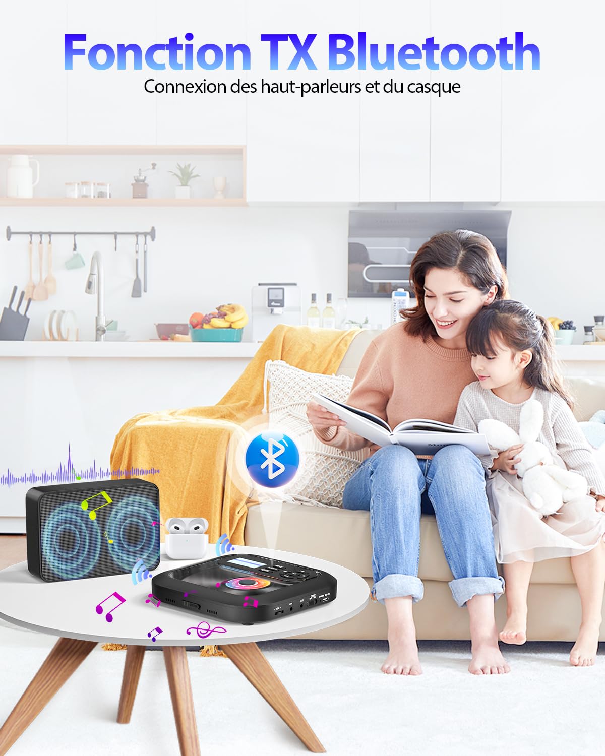 ARAFUNA Lecteur CD Bluetooth - Lecteur CD Portable avec Haut-Parleur, Batterie intégrée pour Une Utilisation en extérieur, Prend en Charge Bluetooth et Carte TF, 7 Modes de Lecture