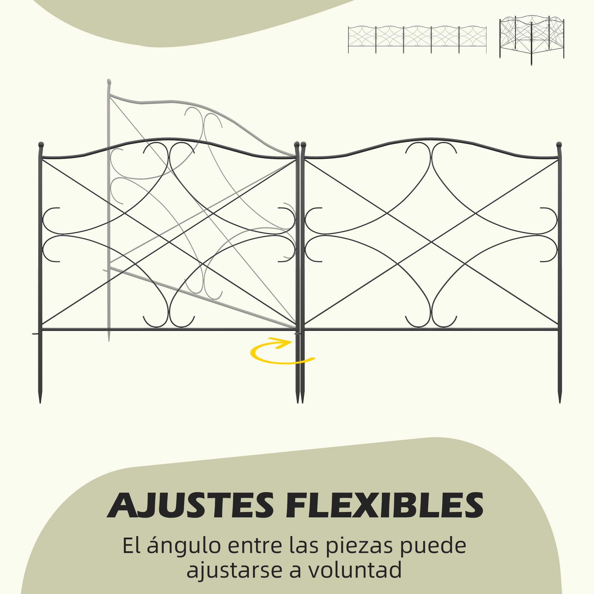 Outsunny Vallas Decorativas para Jardín de 5 Paneles 305x62 cm Cerca de Privacidad de Metal con Estacas y Bordes de Césped Barrera para Animales Negro