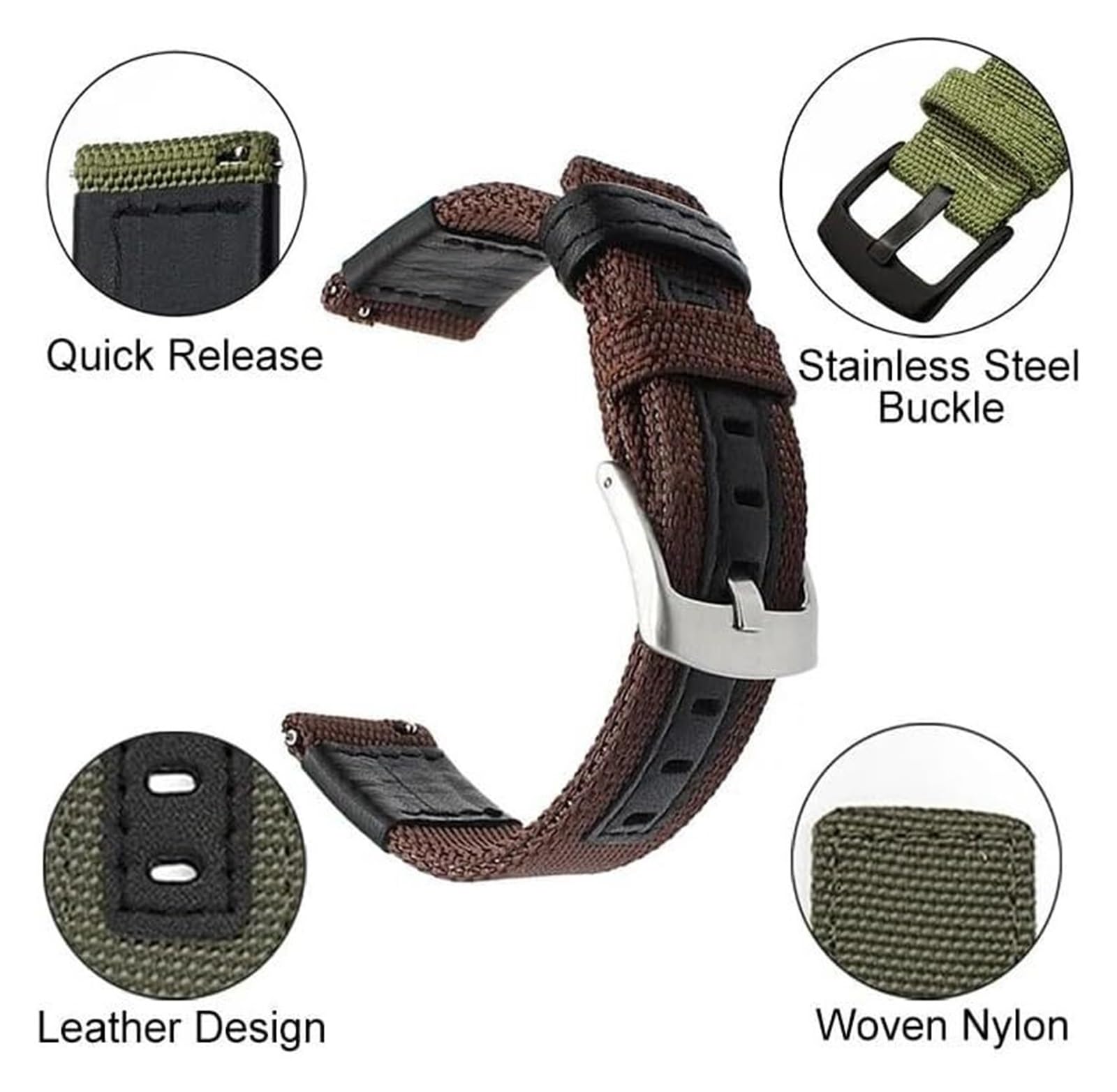 Remplacement du bracelet de la montre intelligente Bracelet de montre en Nylon 20mm 22mm, Bracelet de remplacement à dégagement rapide, Bracelet en toile for Sport de plein air