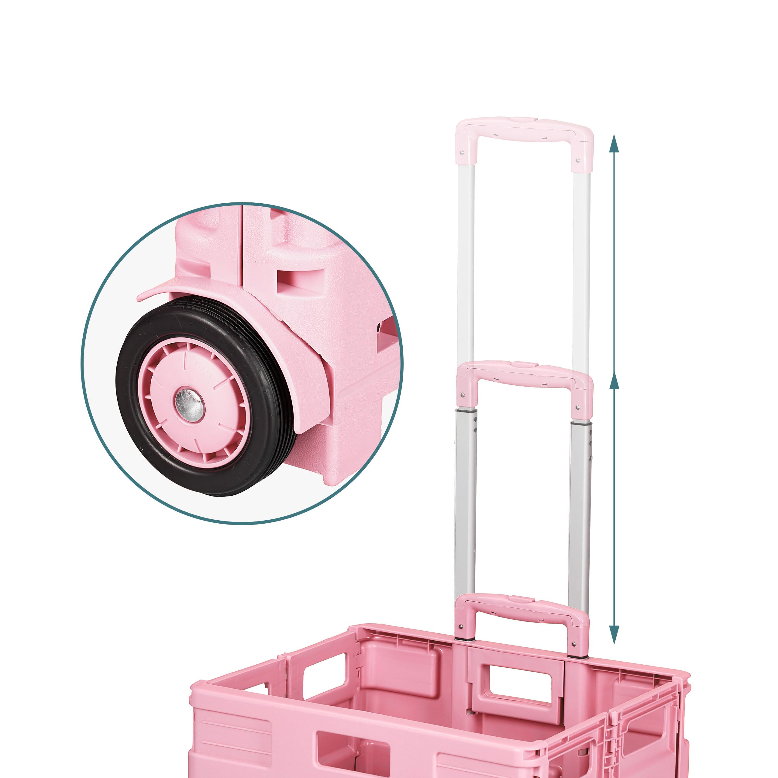 Relaxdays carrello della spesa pieghevole, cesto con ruote, rosa