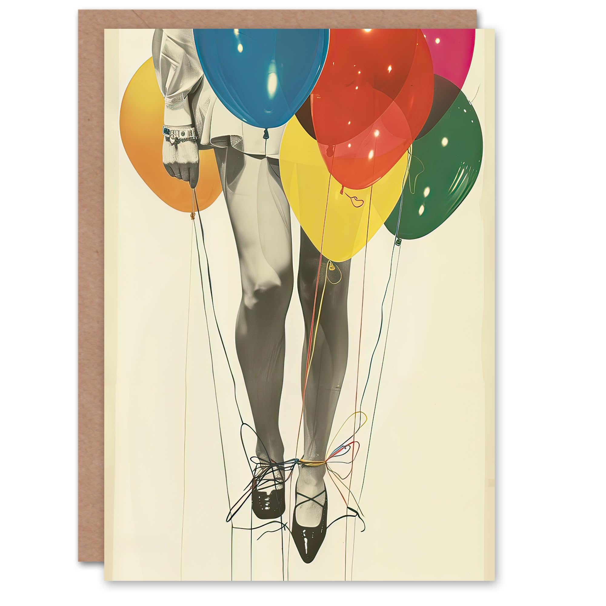 Artery8 Greeting Card Party Over Woman Colourful Balloons Collage For Her Woman Birthday Card