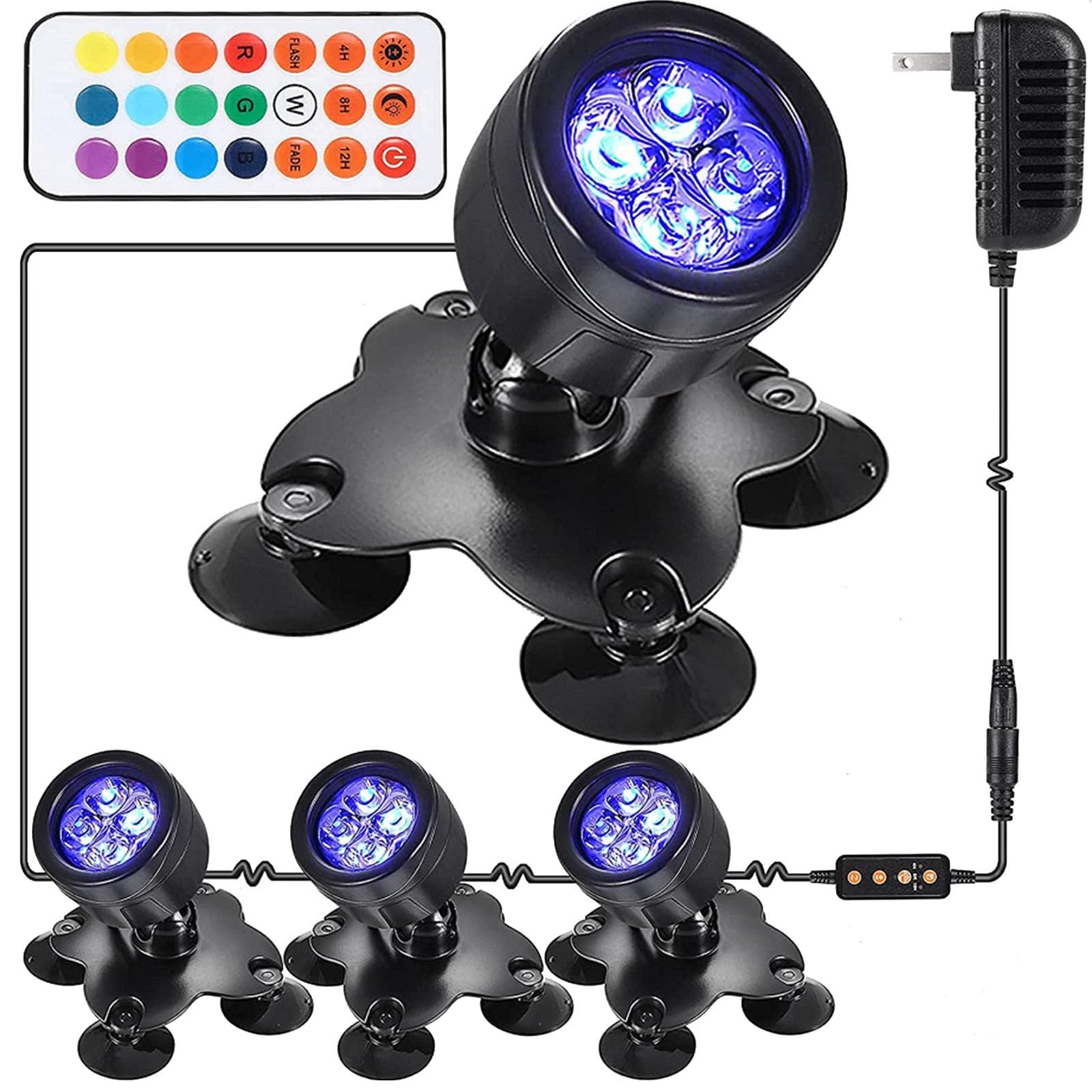 Luz LED Subacuática - Luces Del Estanque RGB, Luces Impermeables Para Peceras, Luces Para Acuarios Con Control Remoto, Focos Que Cambian De Color, Luces Decorativas Para Patios Y Jardines(1 Drag 4)