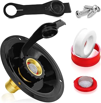 Boltigen RV City Water Inlet with Check Valve, 3/4 NH Female to 1/2 NPT Male Thread RV Water Connection Fittings, Lead-Free Brass RV Fresh Water Fill Inlet Replacement with Dust Plug for RV Camper