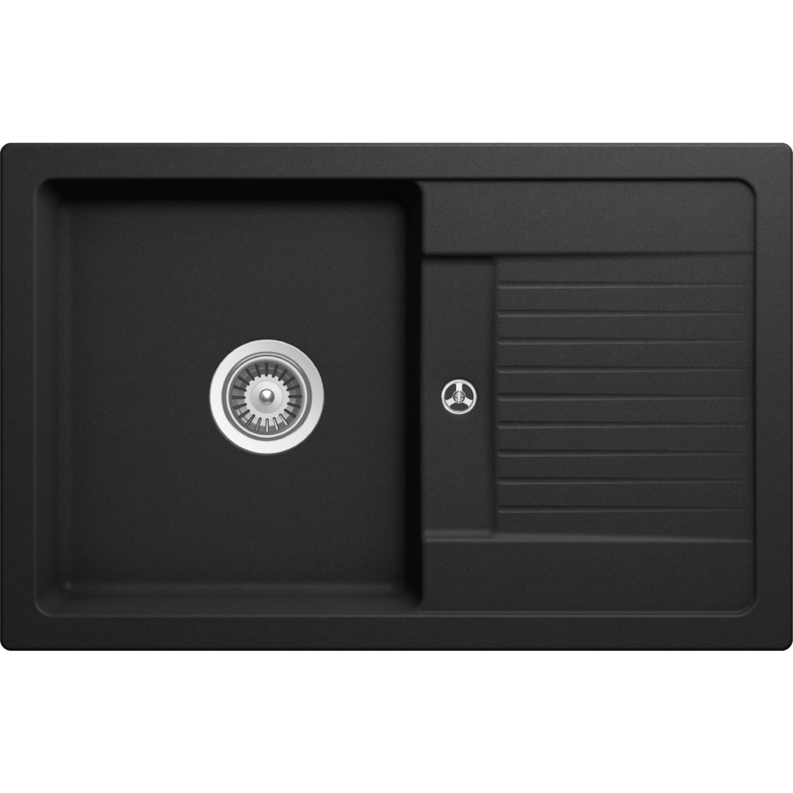SCHOCK Küchenspüle Lima D-100S Nero 78x50 cm | Granitspüle aus CRISTALITE Schwarz mit Abtropffläche | Reversible Einbauspüle für 50 cm Unterschrank | Pflegeleichte, robuste Quarzkomposit-Oberfläche