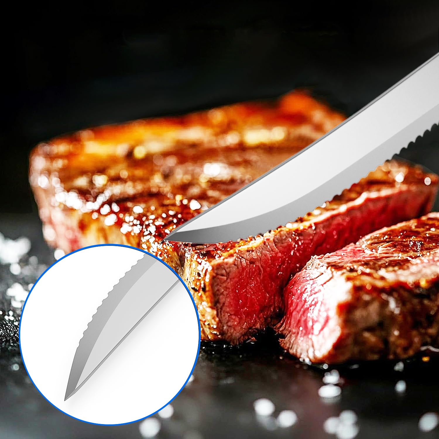 Cuchillos carne mesa de acero inoxidable 24 uds – Siempre afilados con filo sierra – Corte sin esfuerzo para bistec y chuletón – Ideales para familias y restaurantes – Aptos lavavajillas