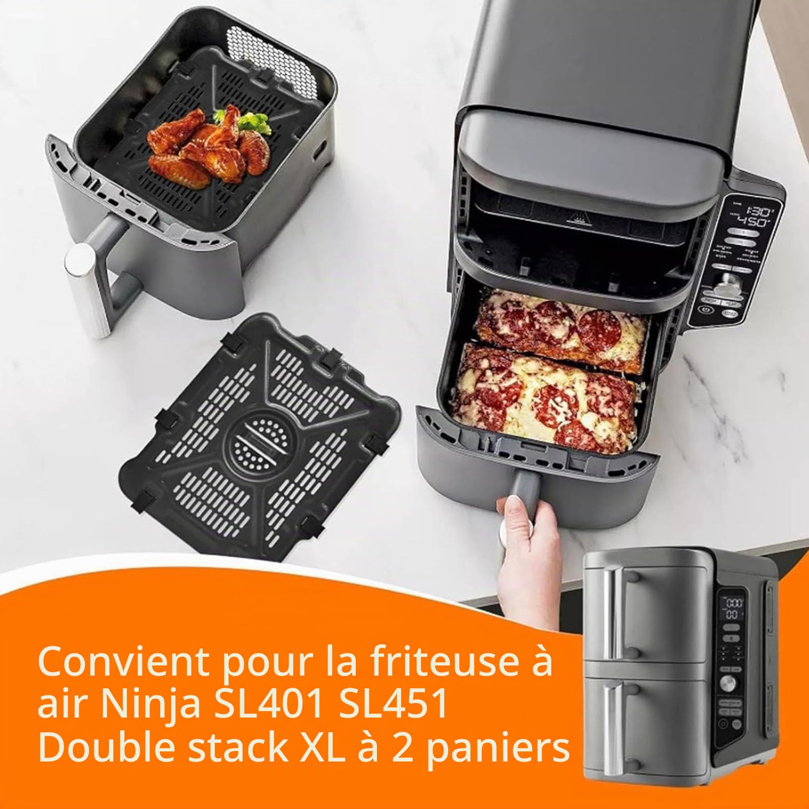GCQ Air Fryer Grill Pan for Ninja SL400EU 9.5L Double Stack XL 2-Basket Air Fryer, 2 Packs Replacement Air Fryer Crisper Plate Grill Plate Accessories with Rubber Bumpers