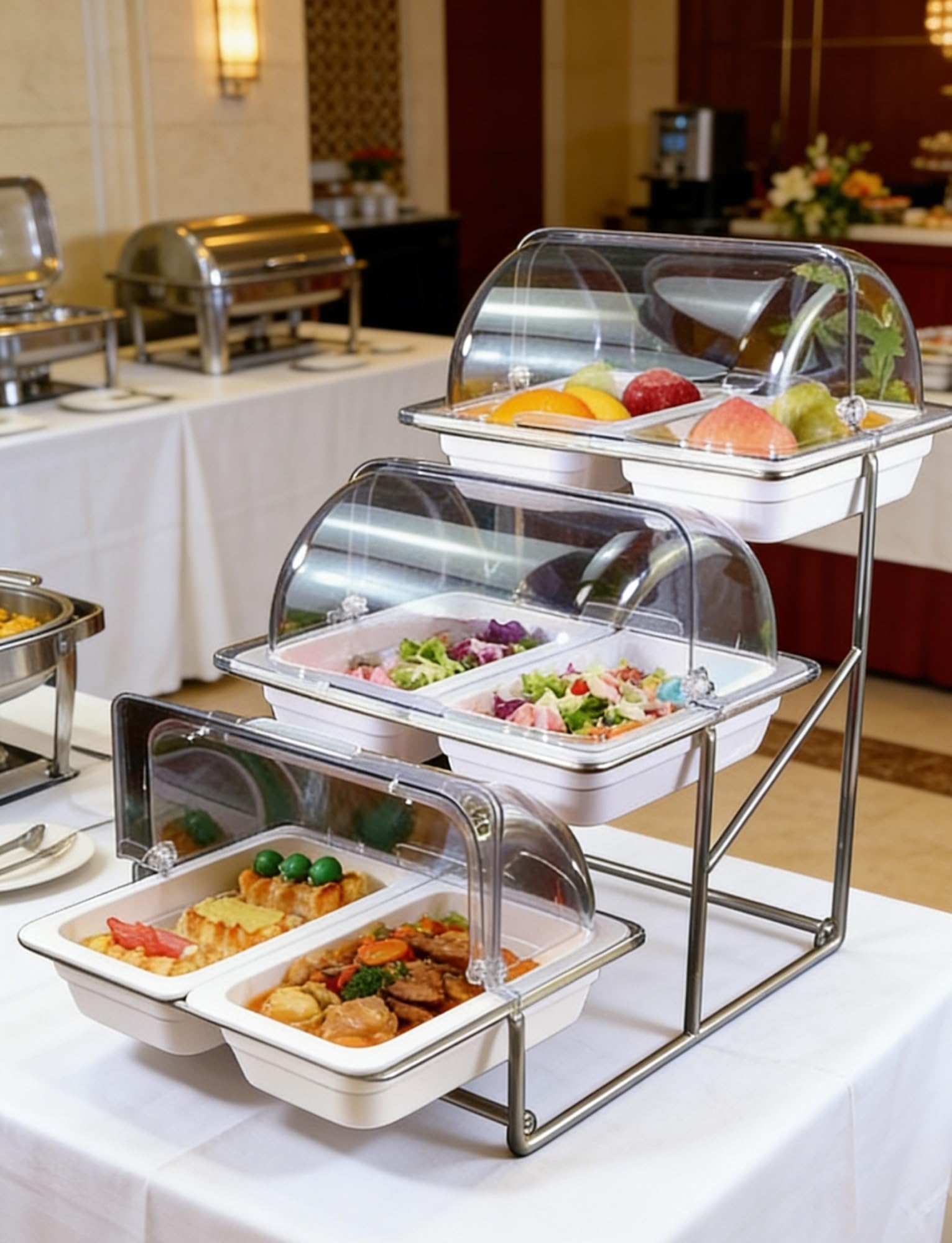 Zykuosus 3 Tier 6-Compartment Dispenser with Metal Frame and Crack-Proof Trays for Buffet Serving Party Events