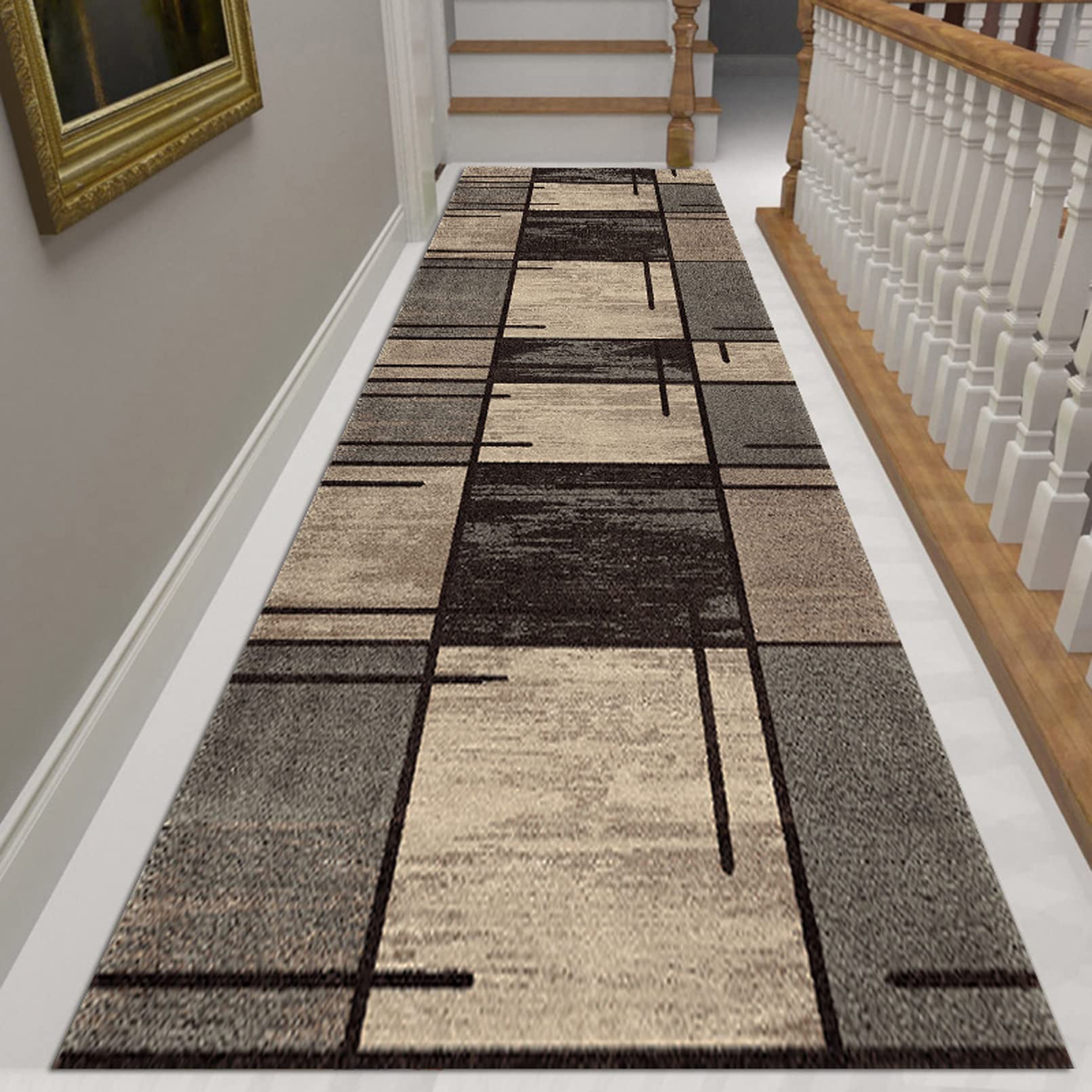AZMANI Extra Long Hallway Runner Rug Contemporary Passage Runner Rug for Hallway, Anti-Slip Carpet Floor Mat for Living Room Stairs Offices,1m x 3m