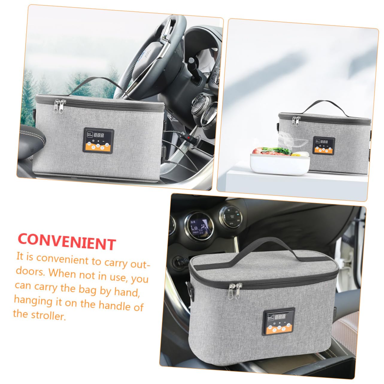 ULTECHNOVO Chauffe-biberon Portable 8l en Tissu Oxford, Affichage la Température Instantanée, Prise 12v et Sangle, pour Voiture et Extérieur