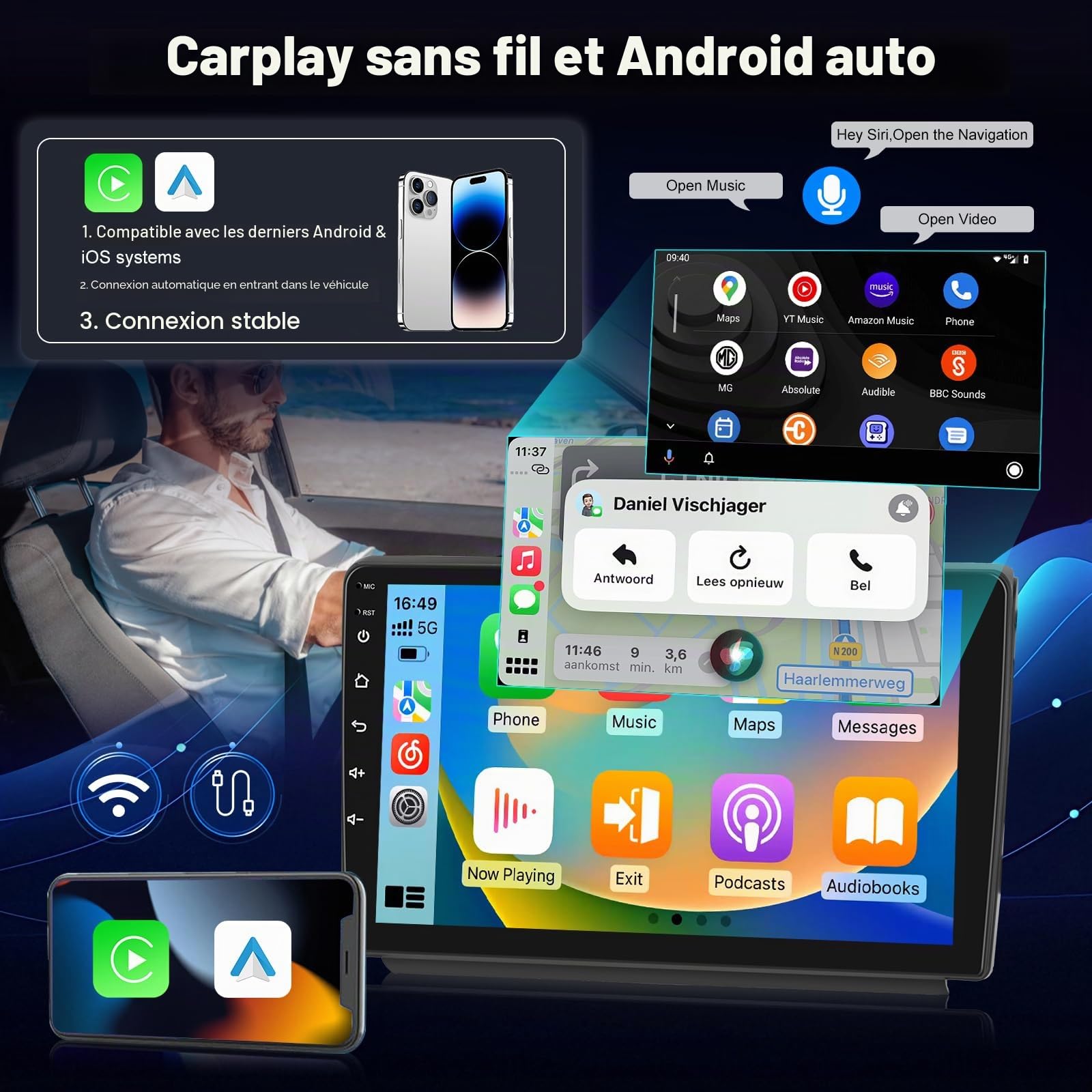 Autoradio Android 8 Cœurs 1,8 GHz Qualcomm Chip 4+64G pour Peugeot 208/2008 2012-2018, Radio avec écran Tactile de 10 Pouces, Carplay et Android Auto sans Fil, Caméra de Recul AHD + DSP, OEM