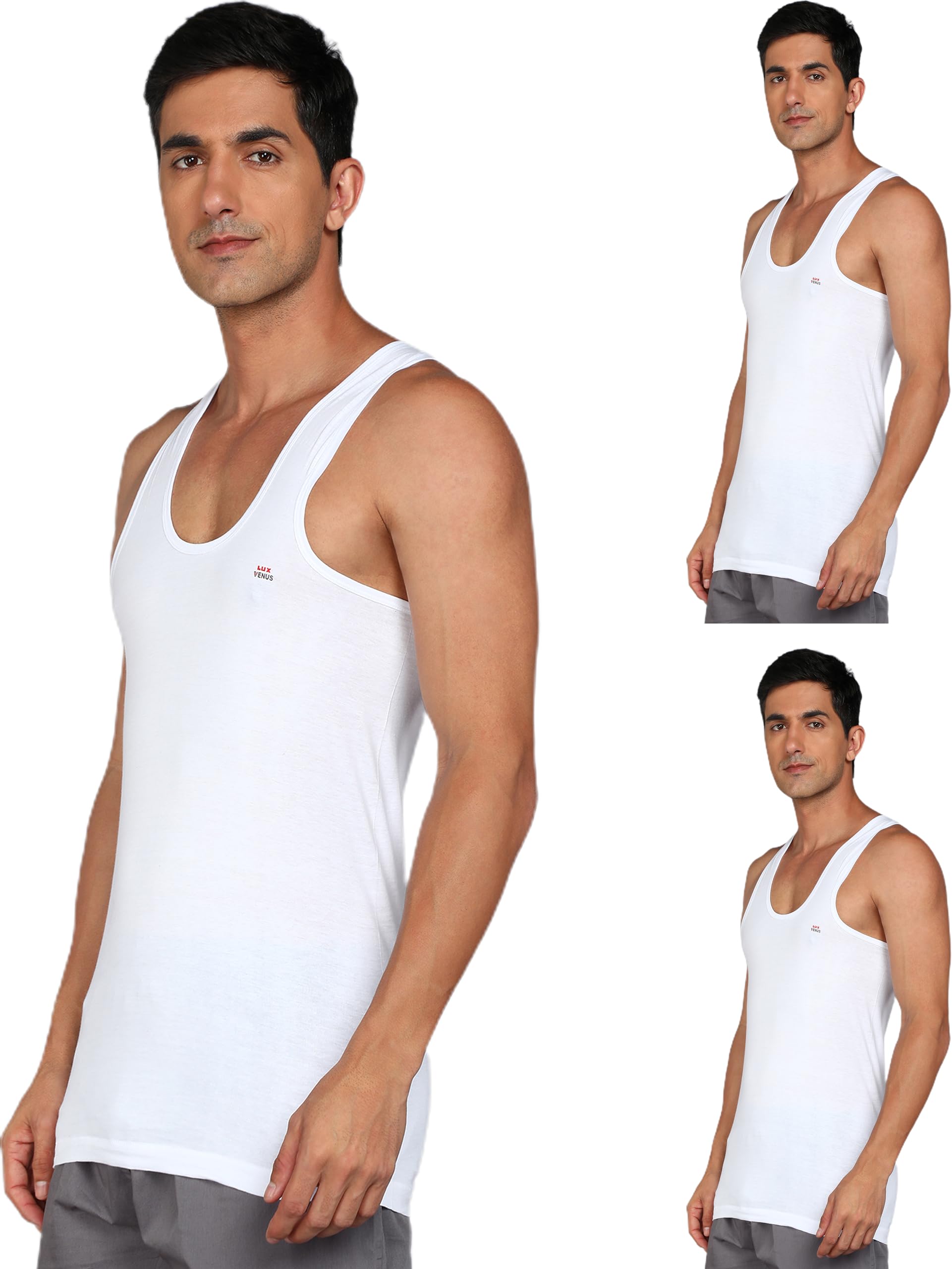 lux venus Men's Round Neck Sleeveless Cotton Vest (Pack of 3)-picture-25