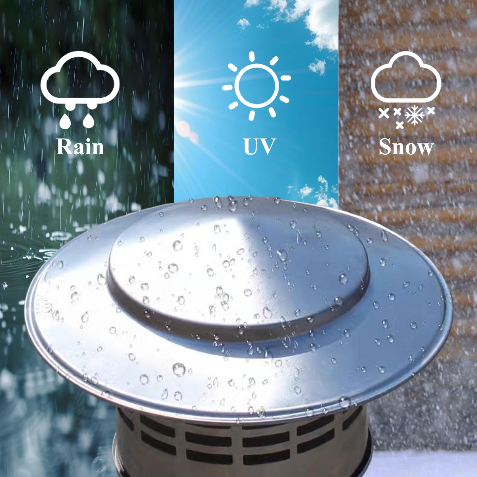Tapa Redonda para conducto de Chimenea, Tapa de Chimenea Impermeable de Alta Resistencia con Rejilla para protección del Techo.