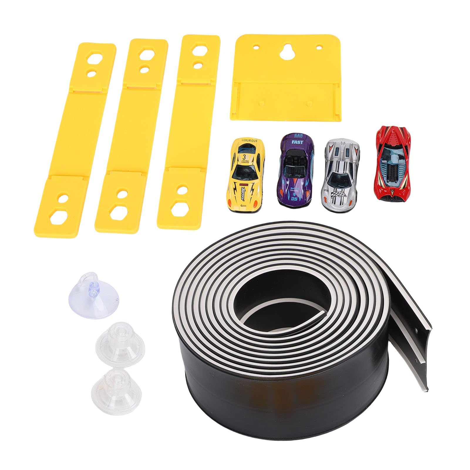 Topiky Pista da Corsa Flessibile per Ragazzi 3-10, Pista da Corsa Portatile Arrotolabile con 4 Macchinine a gravità, Set da Gioco per Costruzione di Piste Flessibili Fai da Te, Senza Batterie (BLACK)