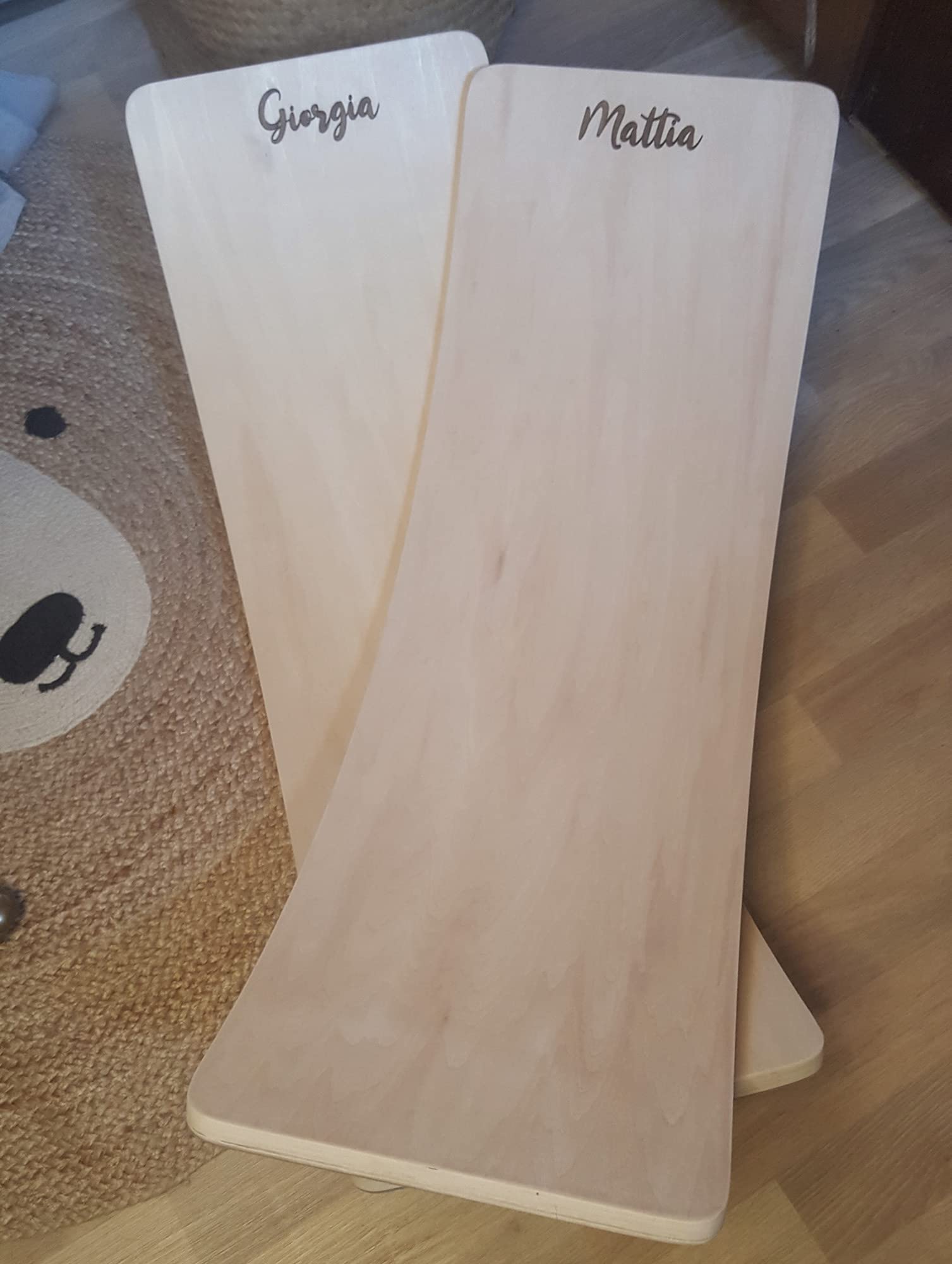 Handmade Balance Board Montessori personalizzata con nome bambino inciso al laser, Tavola Curva in legno 80x30 cm Tavoletta D'equilibrio per Bambini