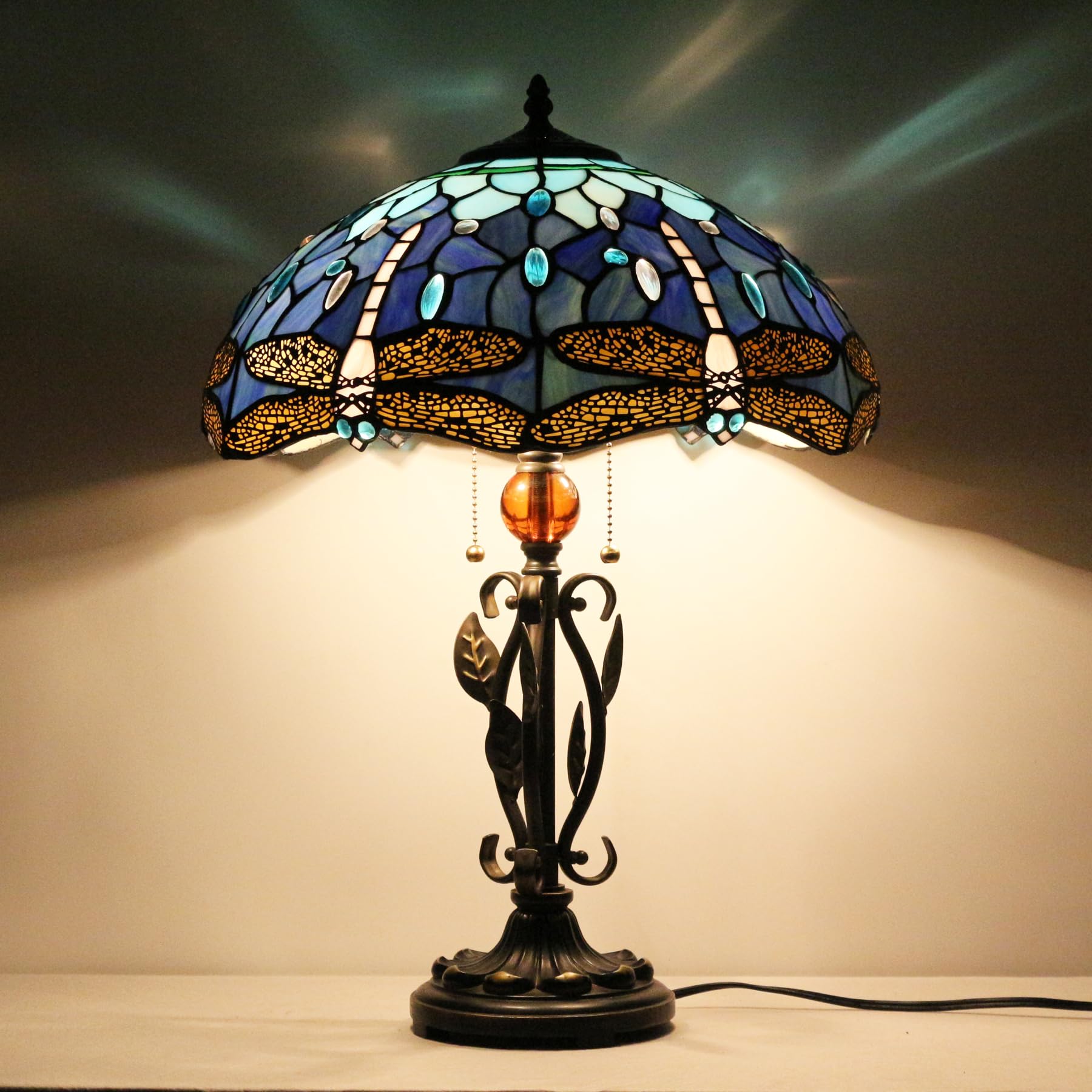 AVIVADIRECT Tiffany Table Lamp Blue Dragonfly Stained Glass Desk