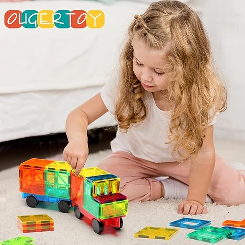 Miniatura 8 de OugerToy Juego de 64 azulejos magnéticos + 2 autos magnéticos