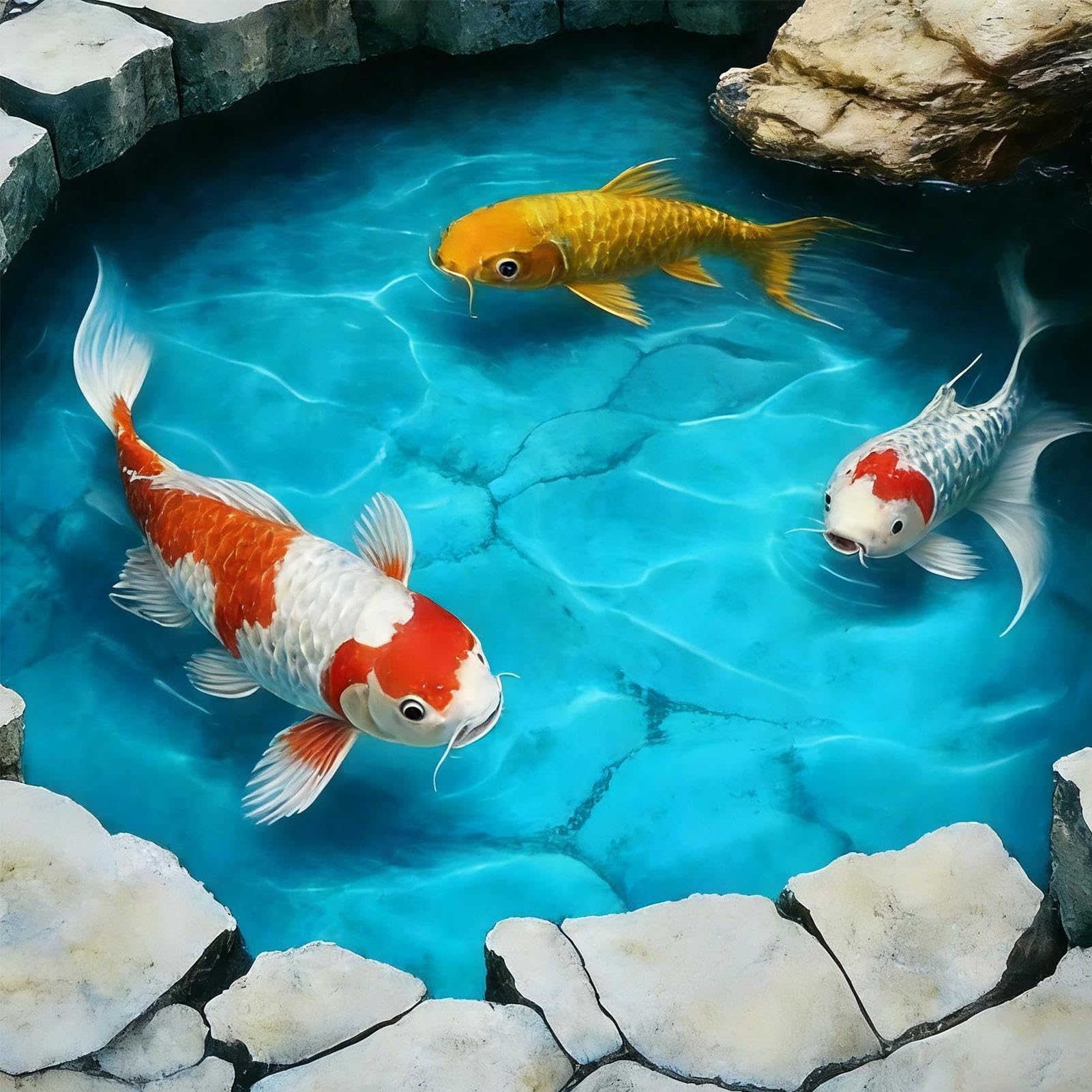 Amazon | 3D ラグ 錯視アート 魚の池デザインの滑り止め カーペット