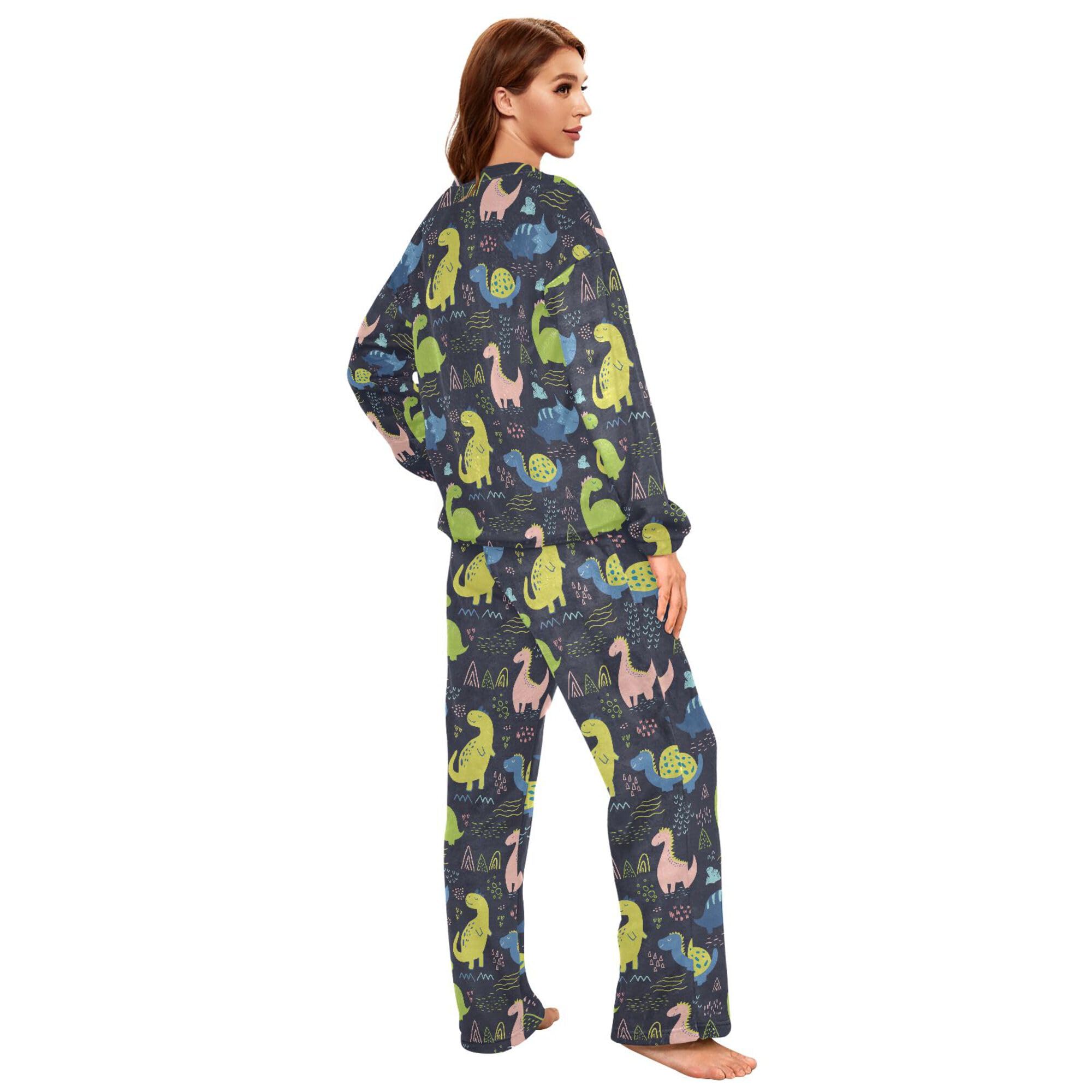 ALAZA Conjunto de pijama de forro polar para mujer, diseño de unicornio, manga larga, ropa de dormir de dos piezas, ropa de dormir térmica, pijama súper suave, talla S