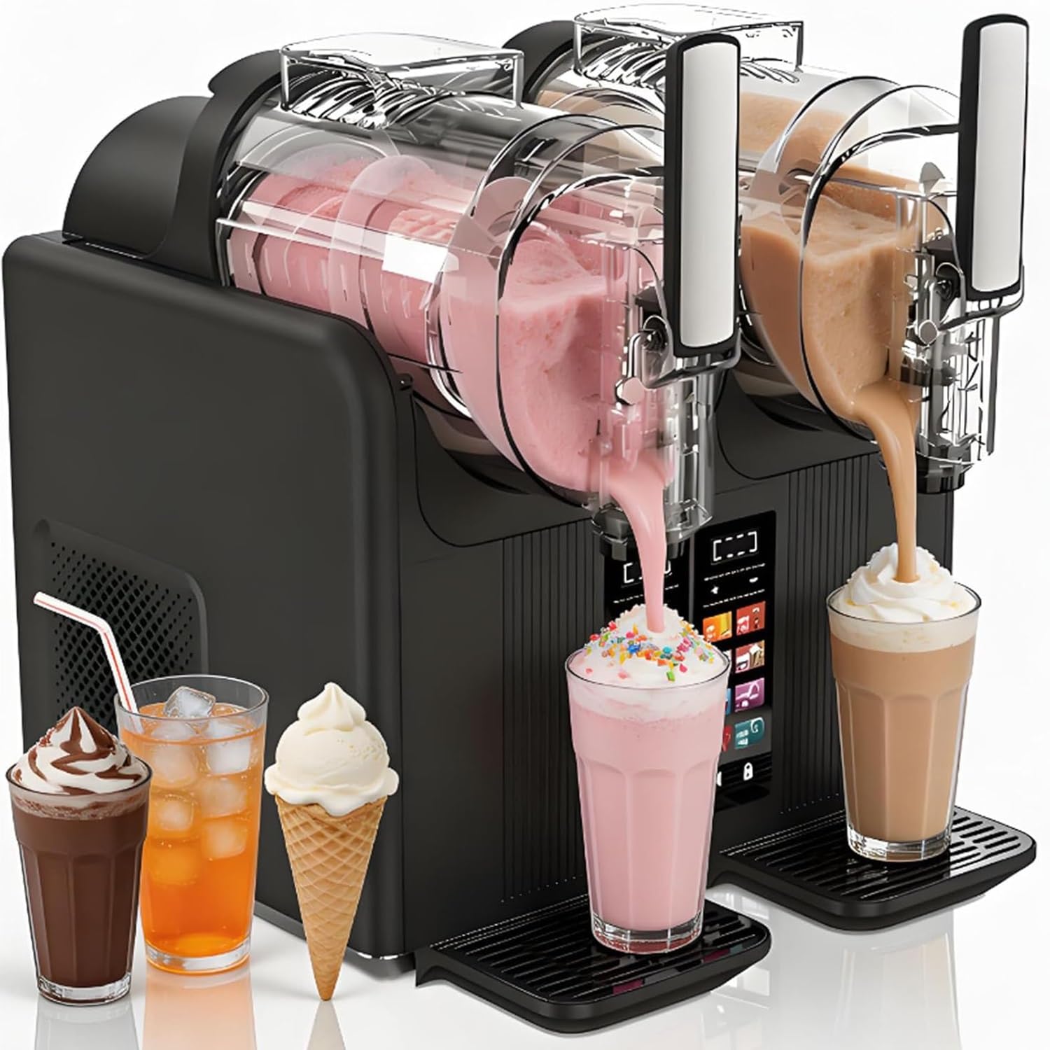 Máquina portátil 7 en 1 para granizados y helados, máquina de bebidas frías de doble tanque con bloqueo de seguridad y control táctil para margaritas, batidos, capacidad de 2 litros