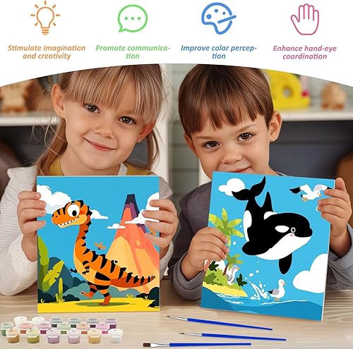 Miniatura 67 de EOBROMD Mrine Life - Paquete de 4 kits de pintura enmarcada por números para niños, kits de bricolaje para niños de 4 a 8 a 12 años, pintura sobre