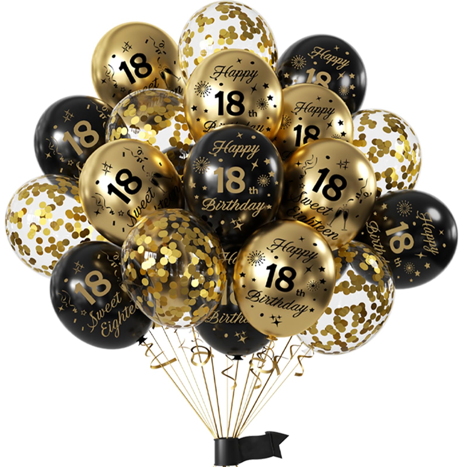 Birthday Balloons, Happy 18th Birthday Balloons, 15pcs Black and Gold Balloons, 18th Birthday Party Decorations Gift Ideas for Women Men