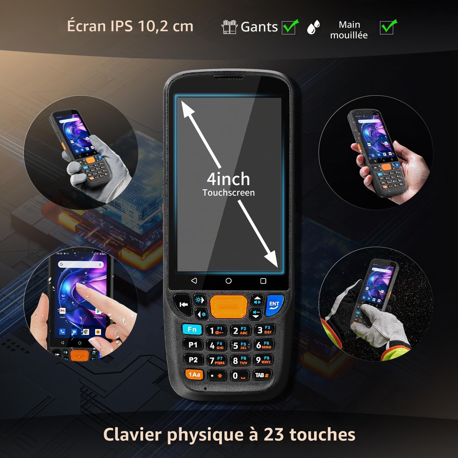 NETUM Q500 Scanner Code-Barres Portable Android 11, 4+64GB, Honeywell HS7 1D 2D, Écran Tactile 4", IP67 Wi-Fi 4G BT NFC PDA