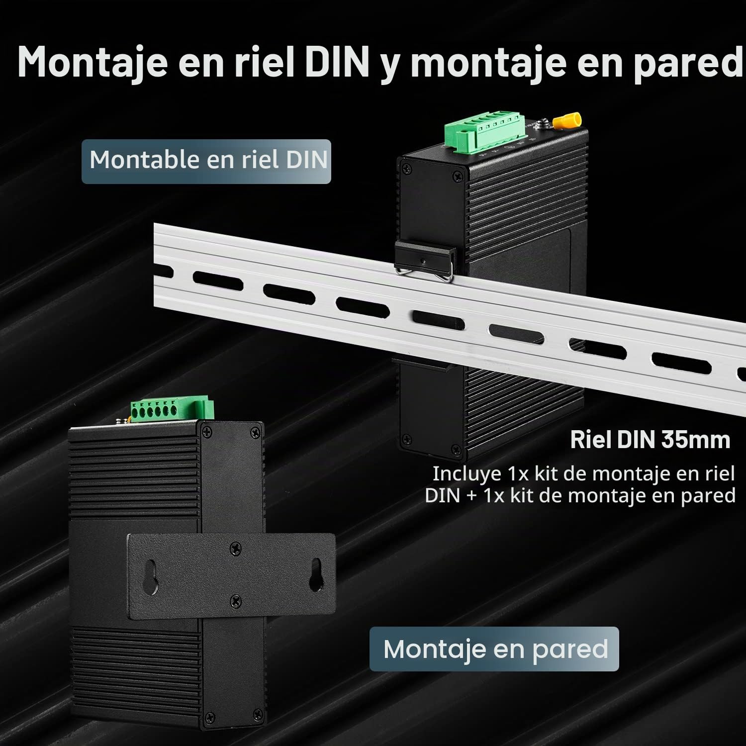 Binardat Switch Ethernet Industrial de 5 Puertos PoE de Carril DIN, 4 PoE IEEE802.3af/at, 1 Enlace Ascendente, 10/100 Mbps, Montaje en Pared sin Ventilador, con una Fuente de alimentación PoE de 60W