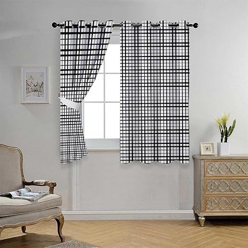 Miniatura 3 de Cortinas para Cocina Black Geometry Lattice Line Modern Temporary Doors for Hallways Curtain Wall 55Inch Width by 72Inch Length,2 Panels