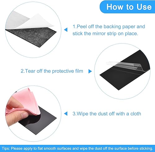 Miniatura 4 de uxcell 20 calcomanías de pared de espejo de tira de 2 x 7.9 pulgadas, tiras de espejo acrílicas autoadhesivas para decoración de pared extraíbles