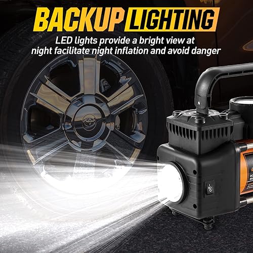 Miniatura 4 de Compresor de aire portátil para inflador de neumáticos, bomba de aire de doble cilindro de 12 V CC con medidor de presión digital, luz LED de