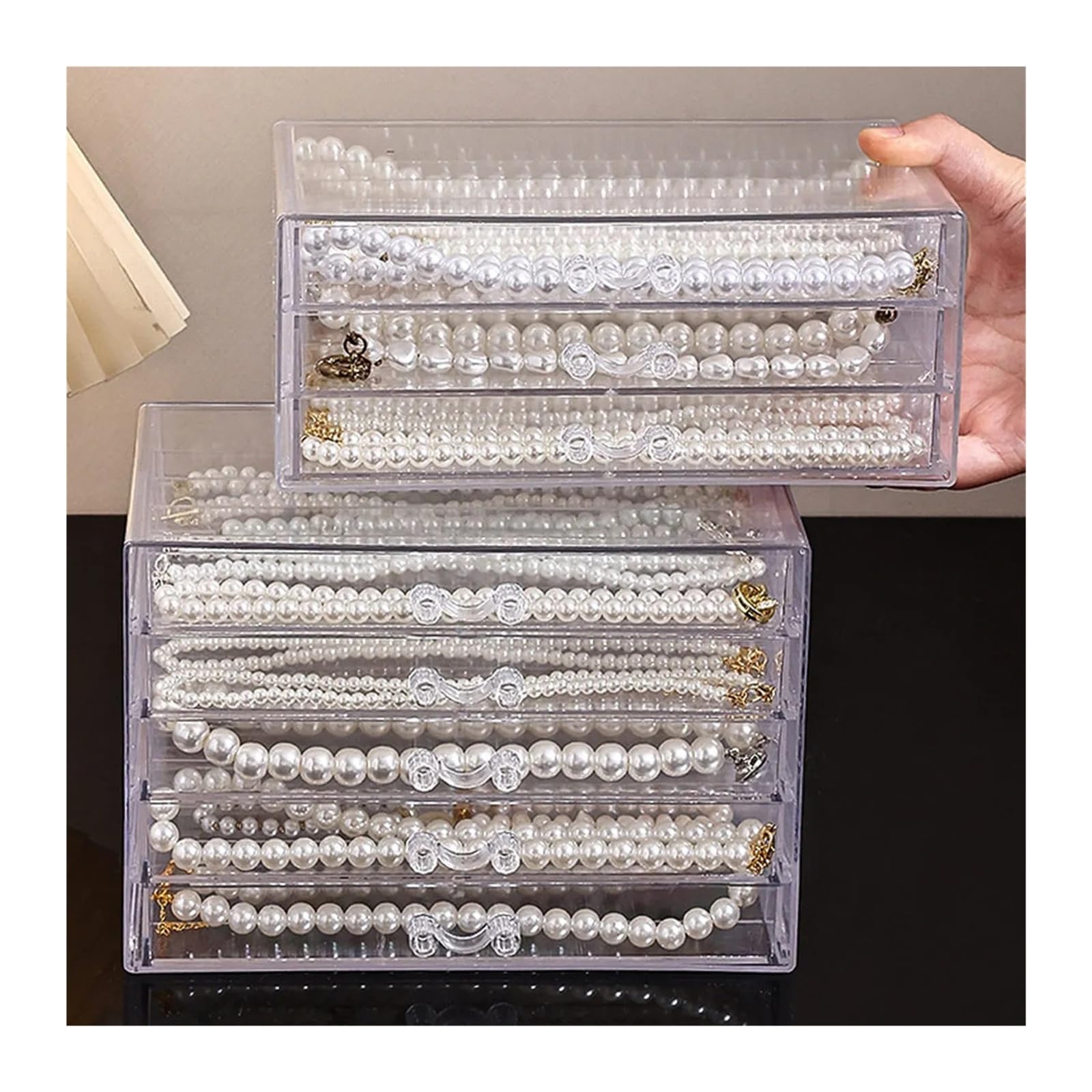 Boîte de rangement transparente for colliers, plateau à bijoux, vitrine | 1 tiroir de rangement transparent for colliers, bagues et accessoires, adapté aux femmes.(5 layers - 25 grids)