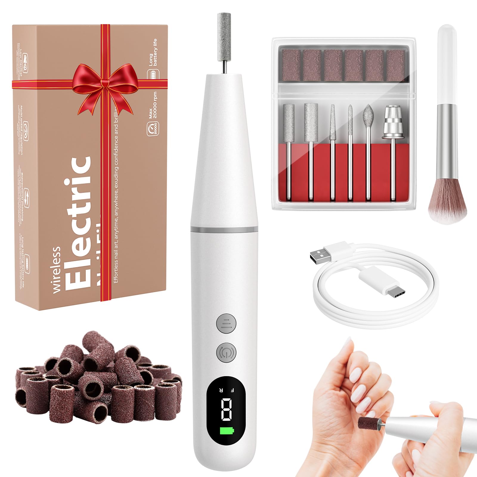 Nagelfräser für Gelnägel, Elektrische Nagelfeile, 20000 u/Min Fräser Nägel Maniküre und Pediküre Set Elektrisch, Professionell Nail Drill für Semi Permanent, Acrylnägel, Nagelformen (Weiß)