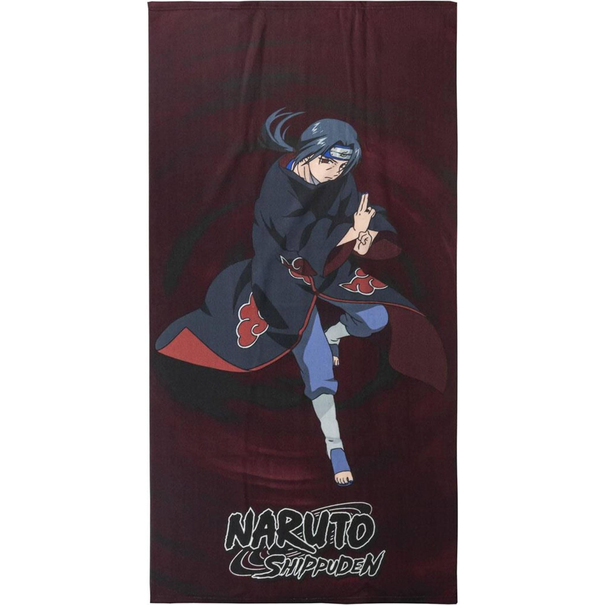 Asciugamano Per Bambini Naruto - Colore Bordeaux E Nero - 70 X 140 Cm - Realizzato In 100% Poliestere Da 240 Gsm - Asciugamano Piccolo - Stampa Itachi Uchiha - Prodotto Originale Disegnato In Spagna-image