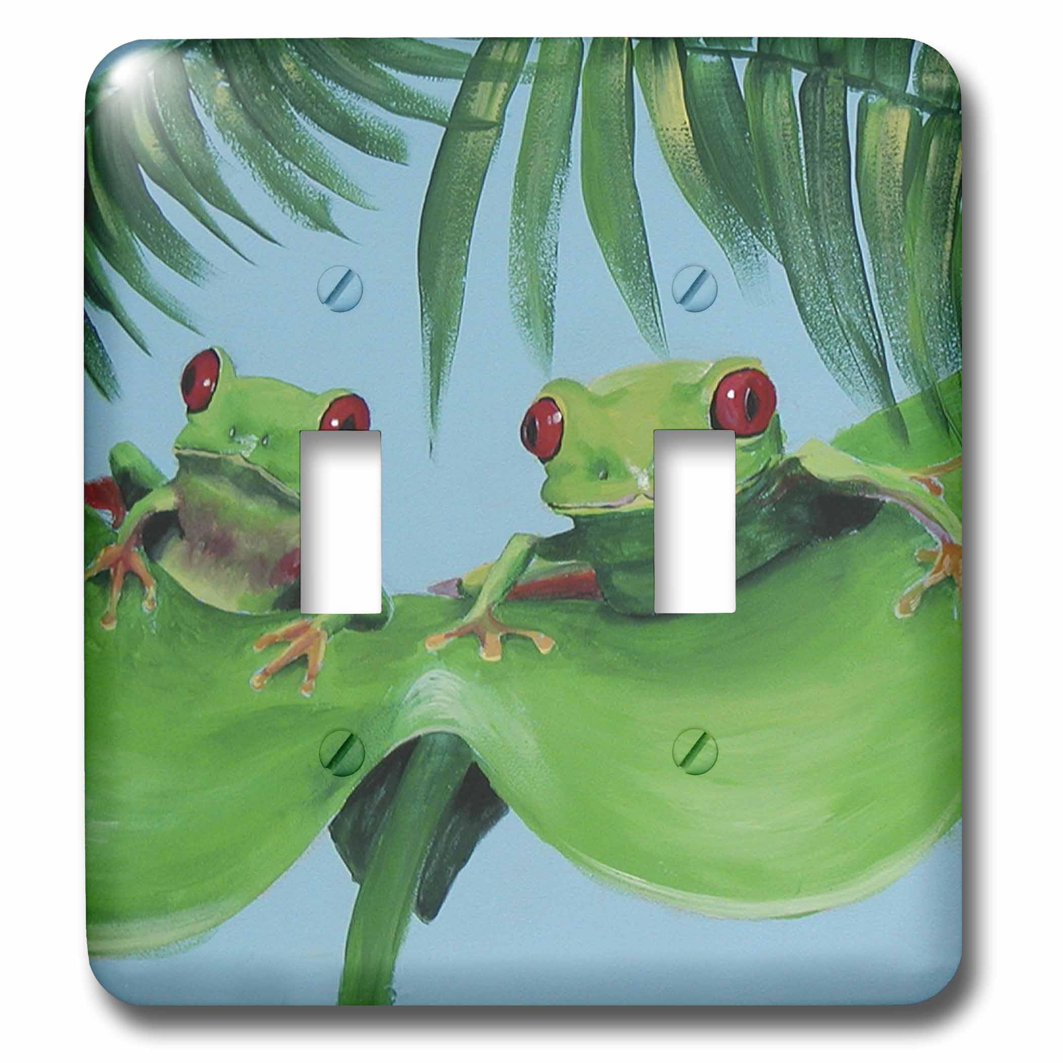 Interrupteur 2 Tree Frogs on a Big Palm Leaf pour remplacer une plaque murale unie