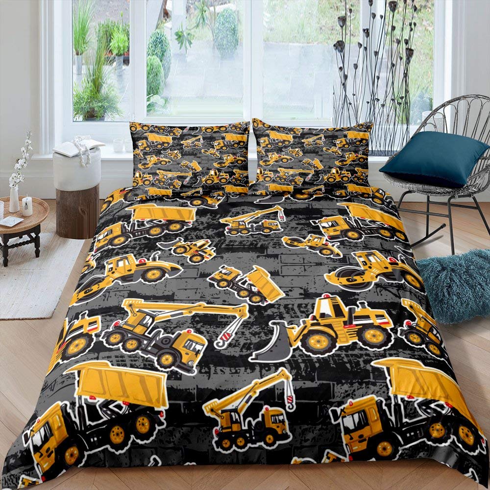 Parure de lit camion pour enfant en microfibres grise de 155x220 cm