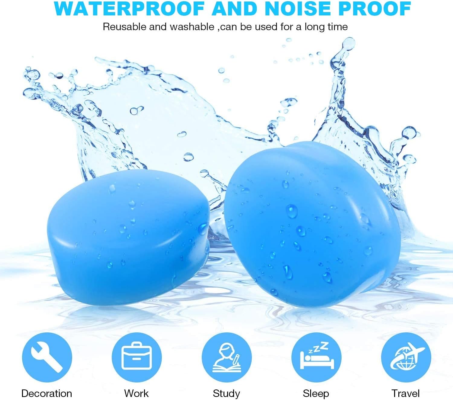Silicone Ear Plugs, Soft Reusable Moldable Waterproof Noise Cancelling EarPlugs for Swimming Sleeping, Shooting, Airplanes - Image 4