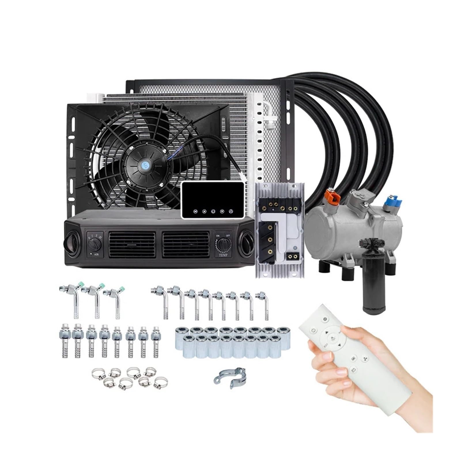 Compresor de aire acondicionado eléctrico Universal for automóvil, 12V, 24V, Compatible con coche, furgoneta, Street Rod, aire acondicionado clásico caliente A/C(Cool and Heat 12V)