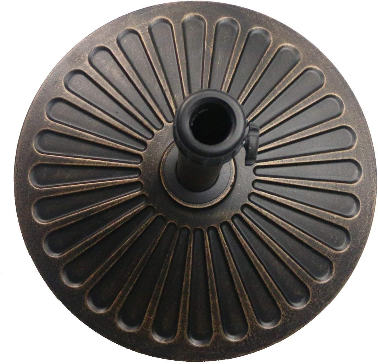 Sunnyglade 9' Patio Umbrella Outdoor Table Umbrella with 8 Sturdy Ribs (Beige) | 18" 30.2-lbs Heavy Duty Round Antiqued Umbrella Base, Bronze