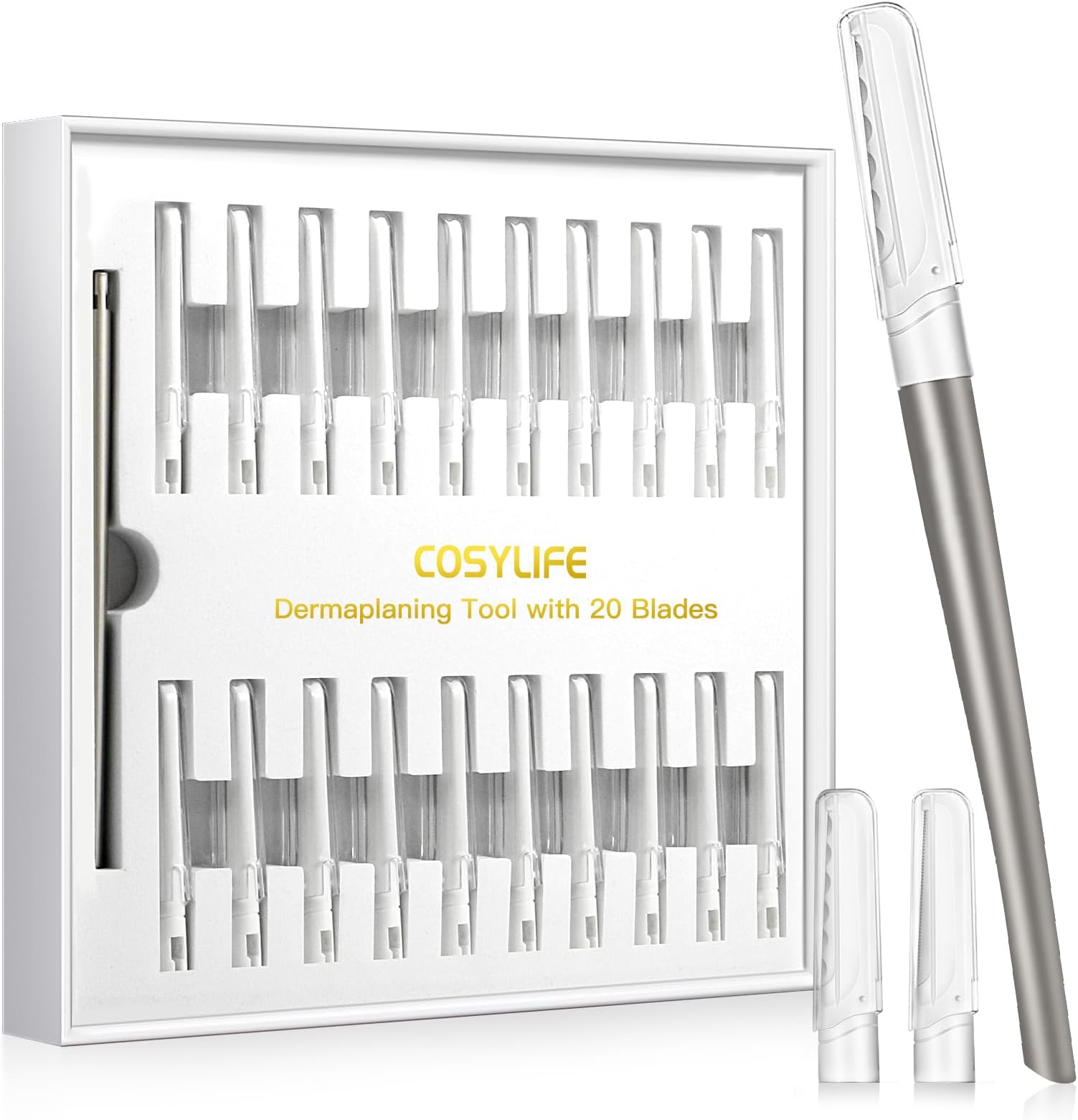 Dermaplaning Tool for Facial Exfoliation, with 20 Replaceable Blades, Facial Shaver/Eyebrow Razor, Eyebrow Shaper for Women, Easy to Use, Helps Exfoliate and