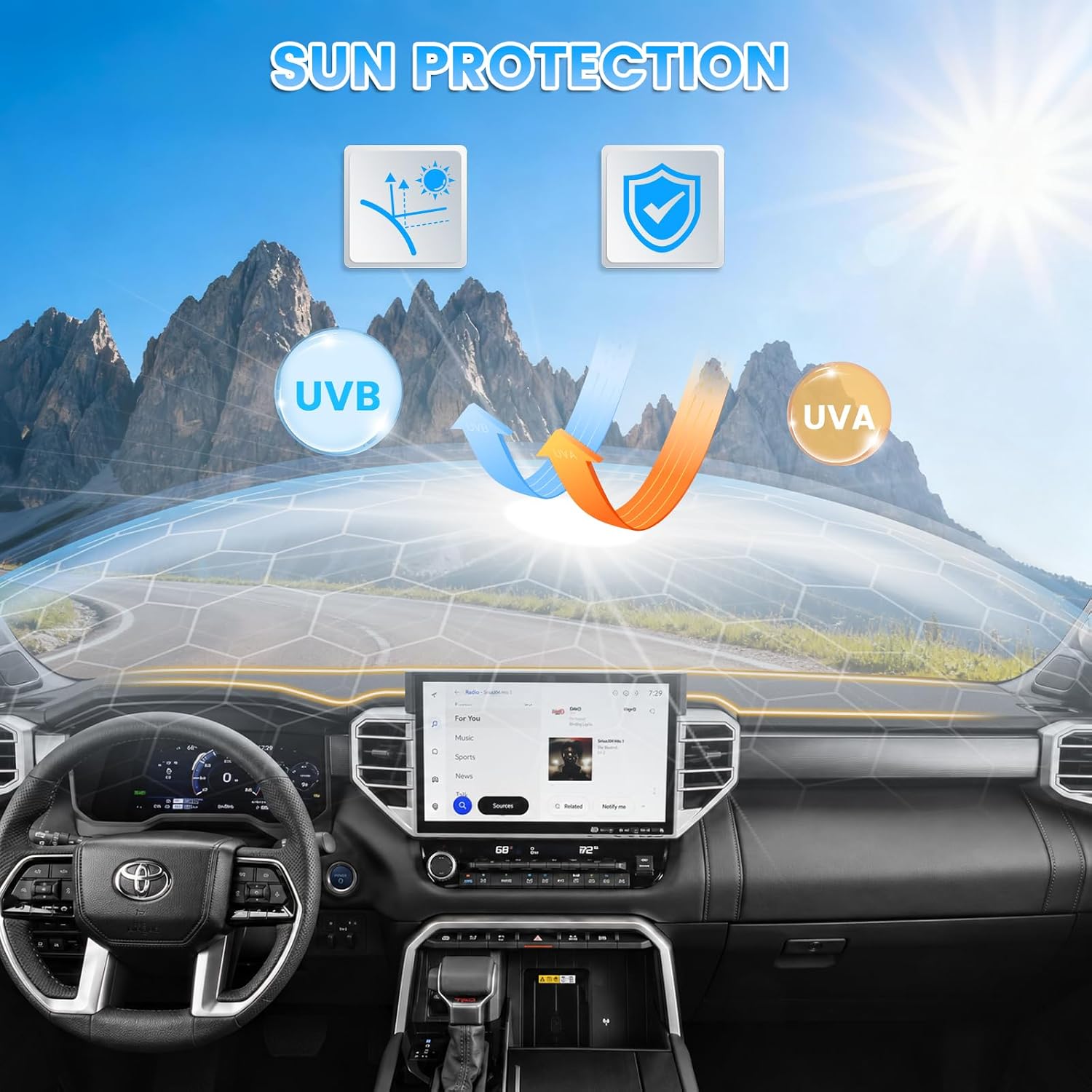 KUST Gray Dash Cover Compatible with Toyota Tundra 2022-2026 Dashboard Cover Accessories for Tundra Non-Slip Polyester Dashboard Mat Custom Fit Center Console Sunshield Protector No Glare
