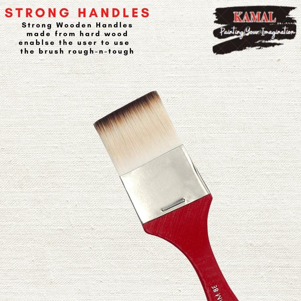 KAMAL® Flat (WASH) CHAPTA White Brown Synthetic Hair Painting Brushes (TAKLON) - 38 MM 1