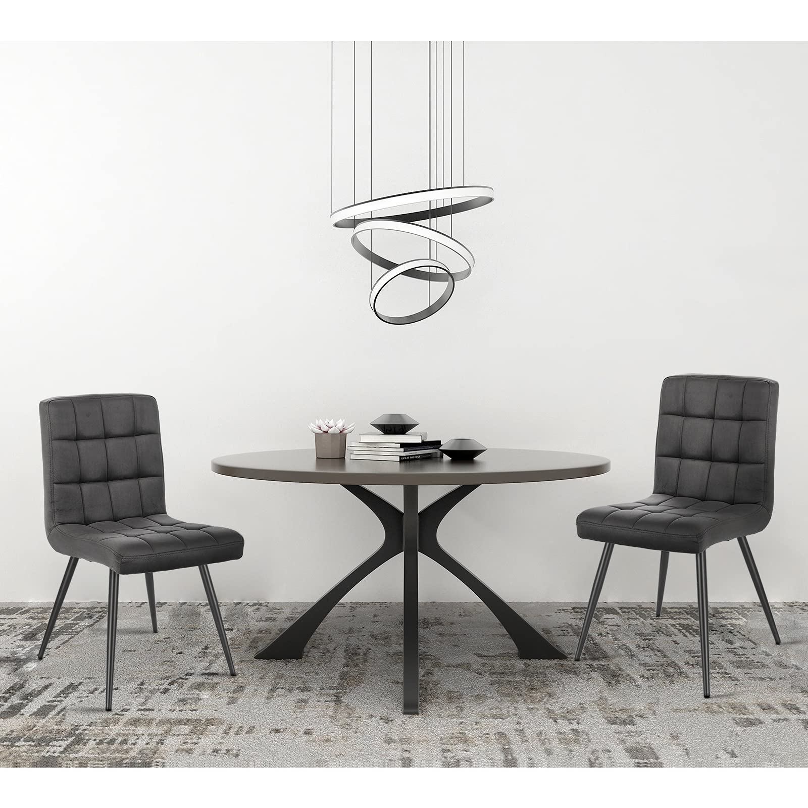 Lestarain Sedia Sala da Pranzo Moderna Set di 6 Sedie Imbottite Senza Braccioli in Velluto Rasato per Cucina Sala d'Attesa Gambe Metalliche Grigio scuro LCNI78006-6
