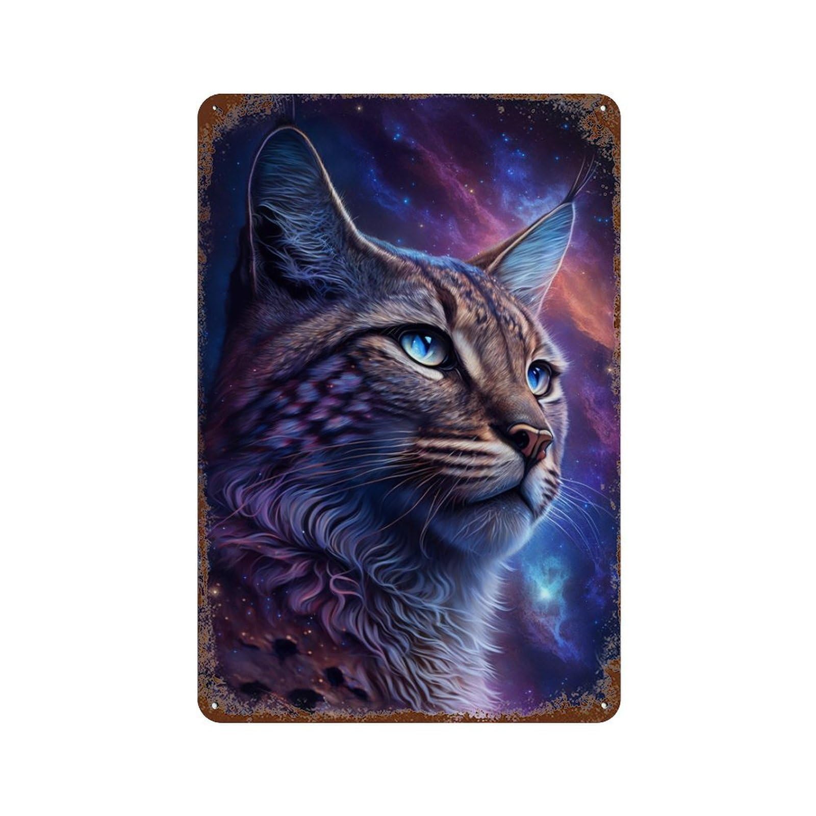Decorative Tin Sign with Cosmic Feline Portrait Design 11.8"x7.9", for Farmhouse, Kitchen And Entryway Decor, Old School Wall Decor